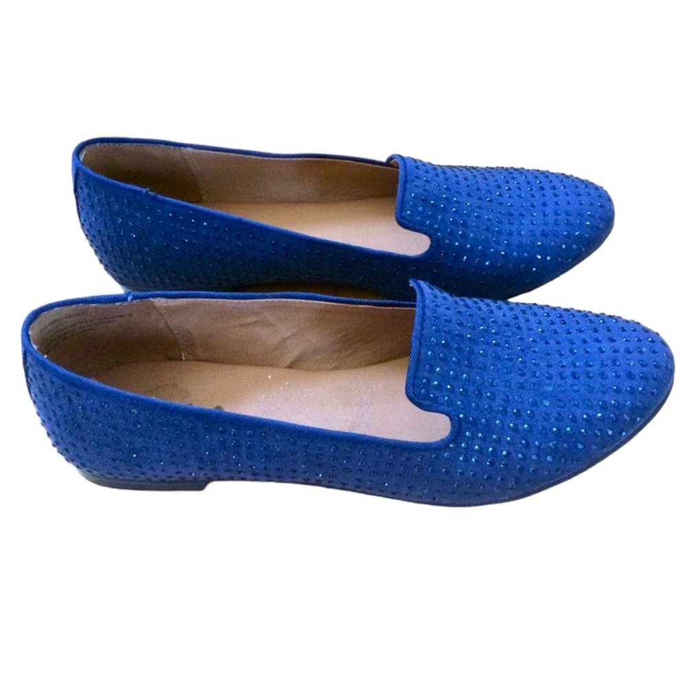 Mia Blue Bedazzled Flats Black Non-Skid Soles Sz 8 #03
